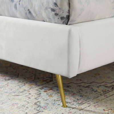 Queen White Velvet Upholstered Wingback Platform Bed with Tufted Headboard