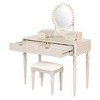 Luxury Vanity Desk with Round Mirror,Height-Adjustable, Stylish Dressing Table Set, 4 Drawers & Stool - 3 of 4