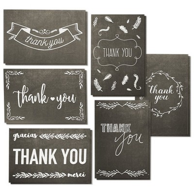 144-Pack Blank Thank you Greeting Cards Bulk w/Envelope, Chalkboard Design 4"x6"