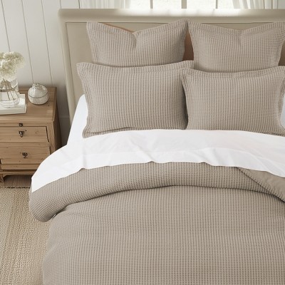 Twin Beige Fawn Cotton Waffle Duvet Cover Set