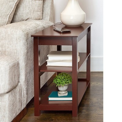 Brown MDF End Table with Power Outlets and Shelves