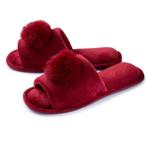 Roxoni Women’s Lovely Velvet Pom-pom Open Toe House Slides - 1 of 4