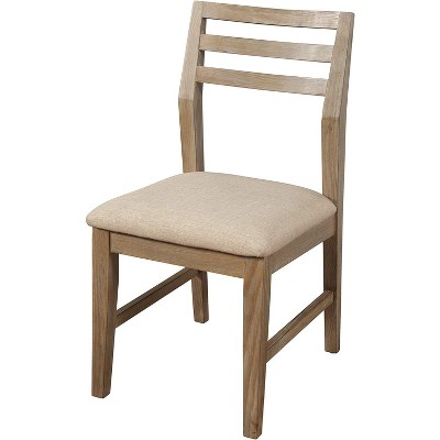 Transitional Beige Upholstered Ladderback Side Chair in Weathered Pine