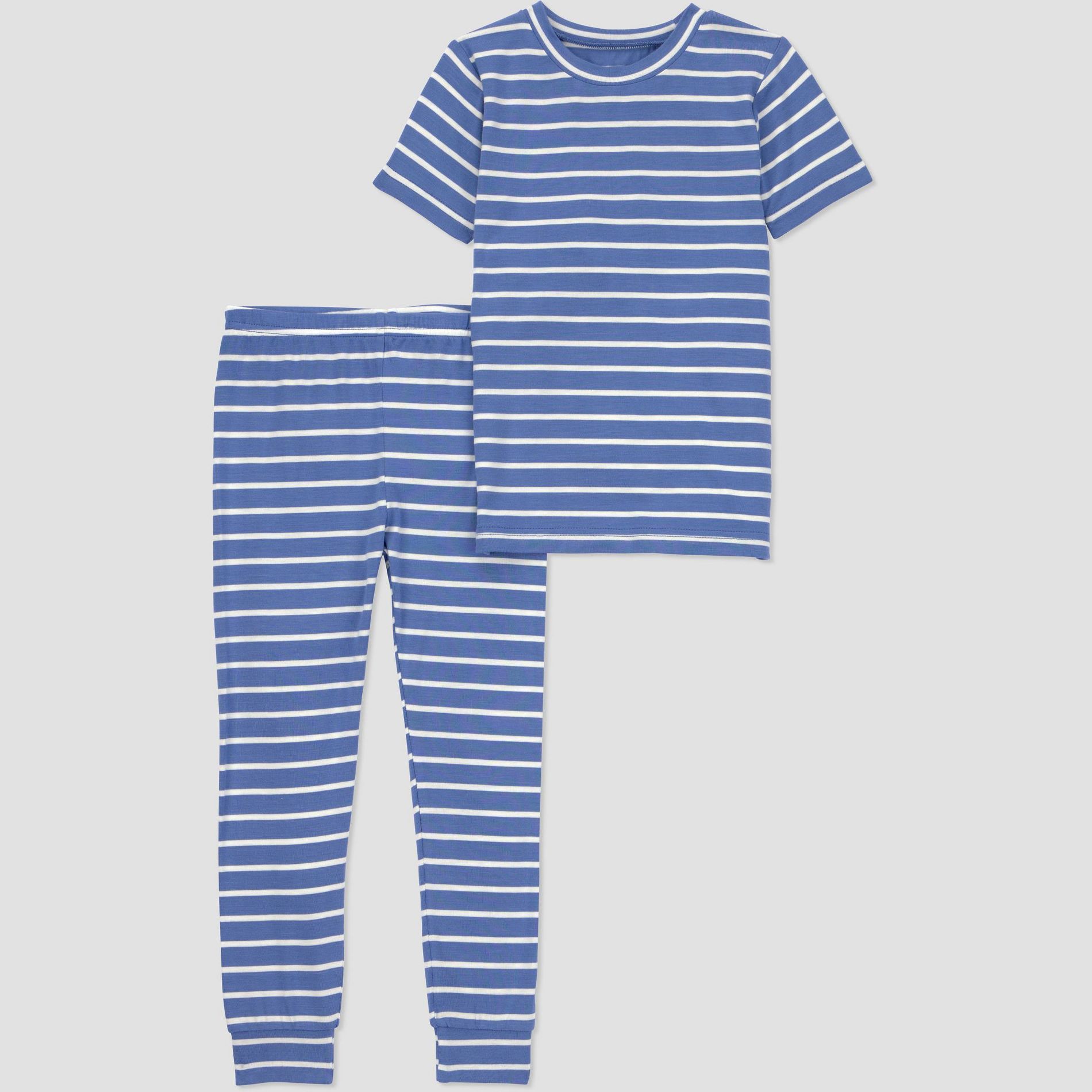 Carter's Just One You® Toddler Boys' 2pc Short Sleeve Comfy Soft Snug Fit Striped Pajama Set - Navy Blue 18M