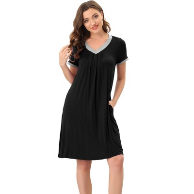 cheibear Women's Soft V-Neck Summer Pajama Lounge Dress with Pockets Nightgowns