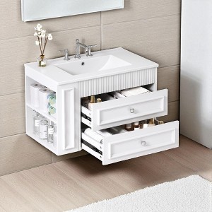 Mshliw 30" Wall Mounted Bathroom Vanity with Sink, Floating Bath Cabinet with 2 Drawers,Modern MDF Storage Cabinet with 8" Faucet Hole,Ceramic Basin - 1 of 4