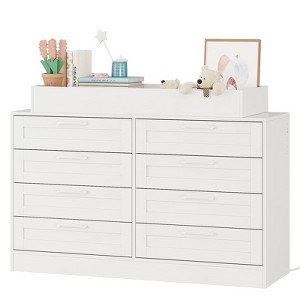 Baby Changing Dresser with 8 Drawers – Wooden Nursery Dresser with Safety Rail & Open Shelf - 1 of 4
