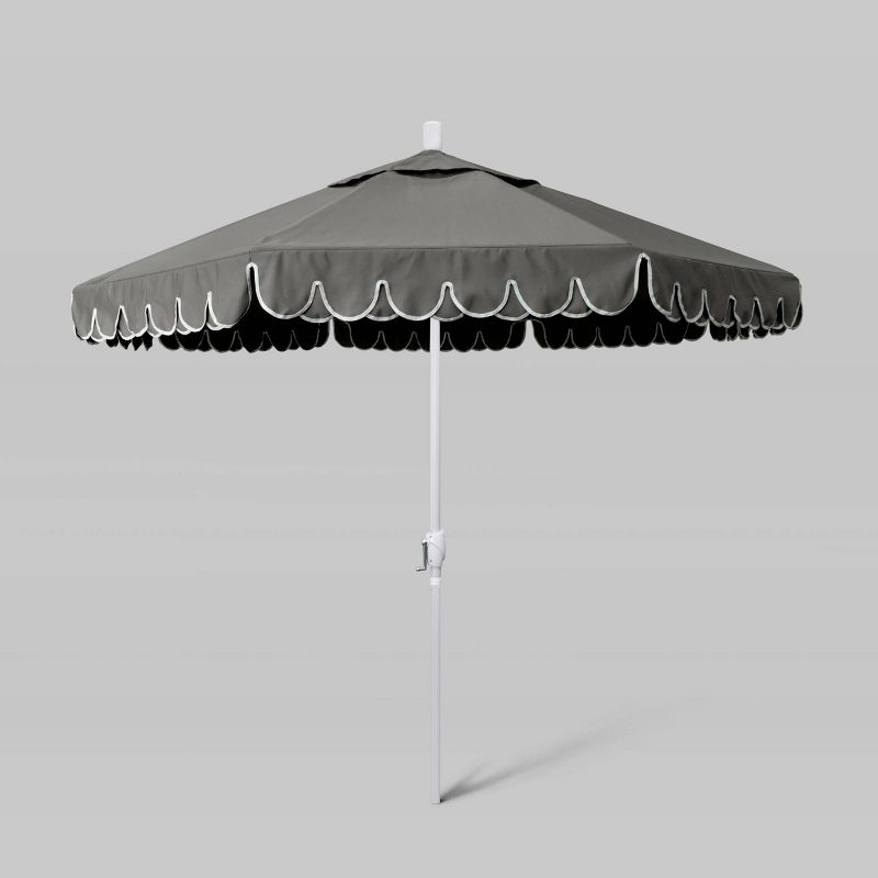 9' Sunbrella Scallop Base Market Patio Umbrella with Push Button Tilt - White Pole - California Umbrella, 1 of 5