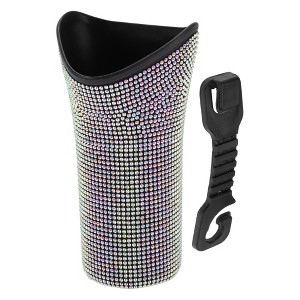 Unique Bargains Car Trash Can with Hook Hanging Plastic Rhinestone Trash Bin Multicolor 1 Pc - 1 of 4