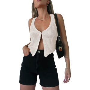 Womens cute Vest Shirts Semi Sheer Crochet Tops Cropped Vest Knit Sweater Tank Tops U Ncek Sleevless Cardigan Fancy Summer Tops - 1 of 4
