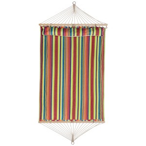 Northlight Striped Macrame Quilted Two Person Double Hammock with Pillow - 9' x 55" - Multicolor - 1 of 4