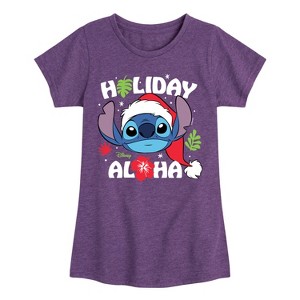 Girls' - Lilo and Stitch - Holiday Aloha Christmas Fitted Short Sleeve Graphic T-Shirt - 1 of 4