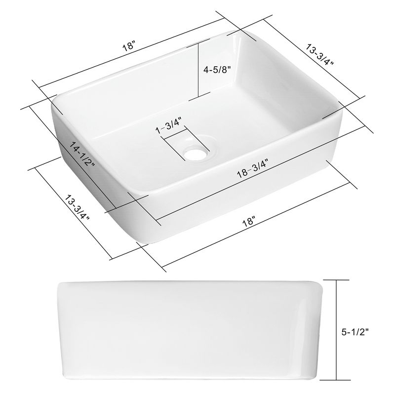 Miligore 19" x 15" Rectangular White Ceramic Above Counter Bathroom Vessel Sink, 4 of 5