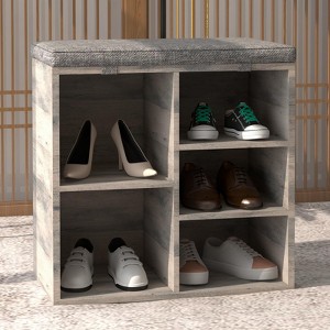 Shoe Storage Bench with Cushion, 20" Cubby Seat Shoe Cabinet, Cubby Seat Shoe Cabinet with 3-Tier Adjustable Shelf for Living Room Hallway - 1 of 4