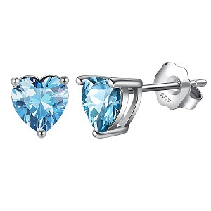 Birthstone Heart Earrings for Women by Ginger Lyne 6mm CZ Solitaire Stud Earrings Sterling Silver - 1 of 4