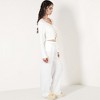 Anna-Kaci Lounge Women's Long Sleeve Waffle Knit Sleepwear Set with Front Tie Crop Top and Drawstring Lounge Pants - 3 of 4