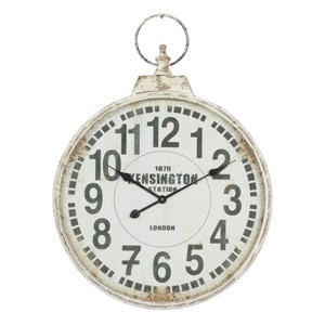 Olivia & May 32"x24" Metal Pocket Watch Style Wall Clock White: Vintage Inspired, Indoor Decorative Timepiece - 1 of 4