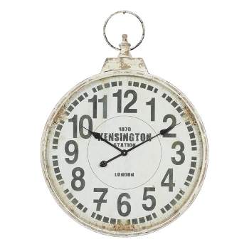 32"x24" Metal Pocket Watch Style Wall Clock White - Olivia & May