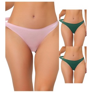 Allegra K Women's Unlined Satin Invisible Bikini Comfortable No-Show Thongs Multicolored - 1 of 4