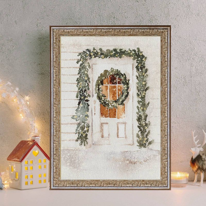 7&#34;x10&#34; Christmas Door with Garland Silver/Gold Frames Wall Canvas - Petal Lane, 3 of 5