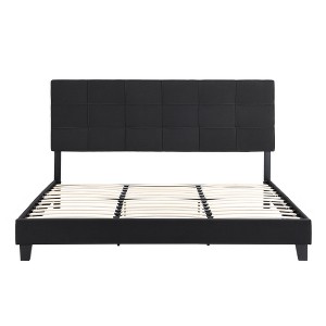 DOMETOUR King Size Upholstered Platform Bed Frame with Linen Fabric Headboard, No Box Spring Needed, Wood Slat Support, Easy Assembly, BLACK - 1 of 4