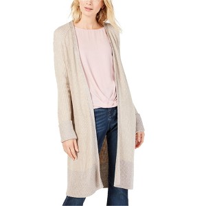 I.N.C International Concepts Womens Metallic Trim Cuffed Cardigan Sweater, Beige, Large - 1 of 1
