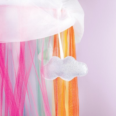 Rainbow Tulle Bed Canopy with Detachable Clouds