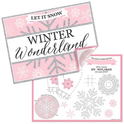 Big Dot of Happiness Pink Winter Wonderland - Paper Holiday Snowflake Birthday Party and Baby Shower Coloring Sheets - Activity Placemats - Set of 16
