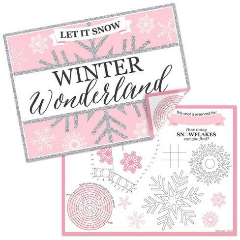 Big Dot of Happiness Pink Winter Wonderland - Paper Holiday Snowflake Birthday Party and Baby Shower Coloring Sheets - Activity Placemats - Set of 16 - image 1 of 4