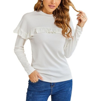 Womens Ruffle Sleeve Tops Long Sleeve Dressy Casual Crewneck Tunic Sweatshirts