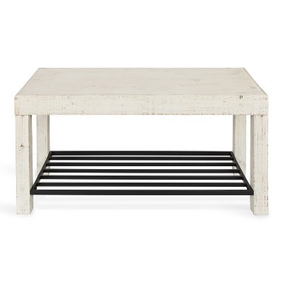 Rustic White Solid Wood & Iron Shoe Storage Bench, 36"x14"x20"