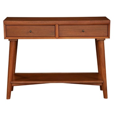 Mid-Century Acorn Brown Mahogany Console Table with Storage