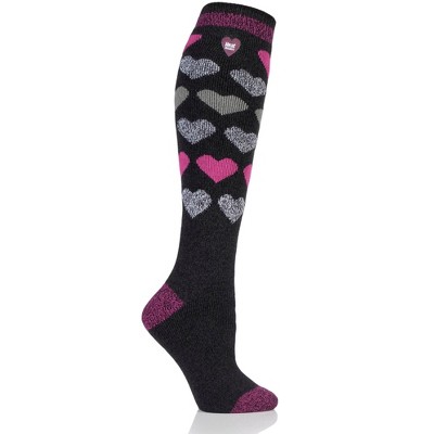 Heat Holder Women's Lite Jacquard Hearts Long Socks| Warm + Soft ...