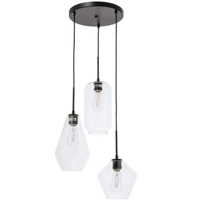 Gene Black and Clear Glass 3-Light Adjustable Pendant