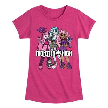 Girls' Monster High with Pets Short Sleeve Graphic T-Shirt - Heather Fuchsia