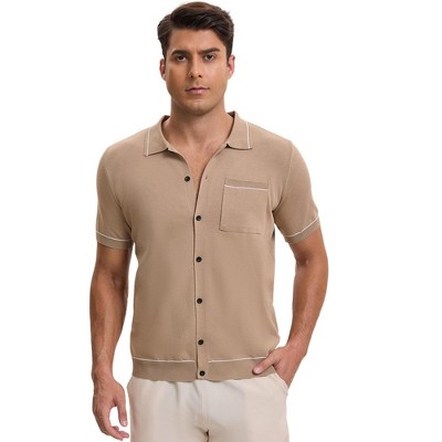 INSPIRE CHIC Men's Button Down Short Sleeve Lightweight Casual Summer Vintage Knit Polo Shirts