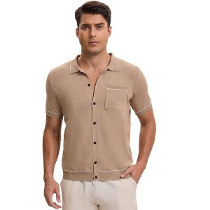 INSPIRE CHIC Men's Button Down Short Sleeve Lightweight Casual Summer Vintage Knit Polo Shirts - 1 of 4