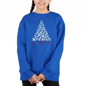 LA Pop Art Paw Christmas Tree - Girl's Word Art Crewneck Sweatshirt - 1 of 4