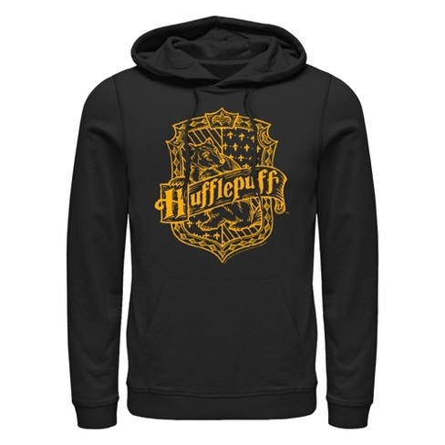 Men s Harry Potter Hufflepuff Lined Crest Pull Over Hoodie Black Small