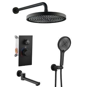 Kumasinova 3-Function Shower Sytem Set with Valve Trim Kit and Bottom Spout,10" Rain Shower with 3-Spray Handheld Showerhead,2.5GPM - 1 of 4