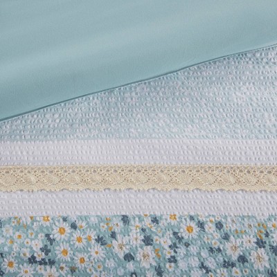 Madison Park 5pc Full/Queen Tulia Seersucker Comforter Bedding Set with Throw Pillows Aqua Blue - Madison Park: Hypoallergenic, Ruffles — фото 6