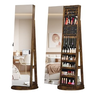 Fredees 360° Swivel Free-Standing Jewelry Armoire Cabinet with Mirror,Black - 1 of 4