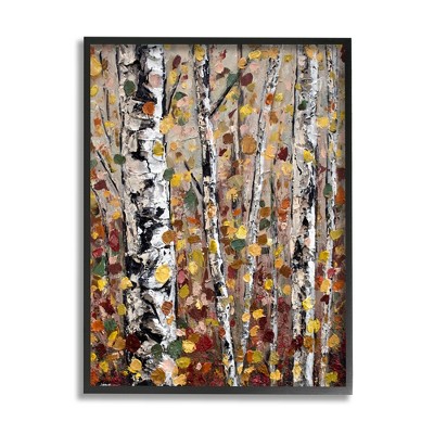 Stupell Industries Autumn Birch Trees Abstract Leaves Framed Giclee Art