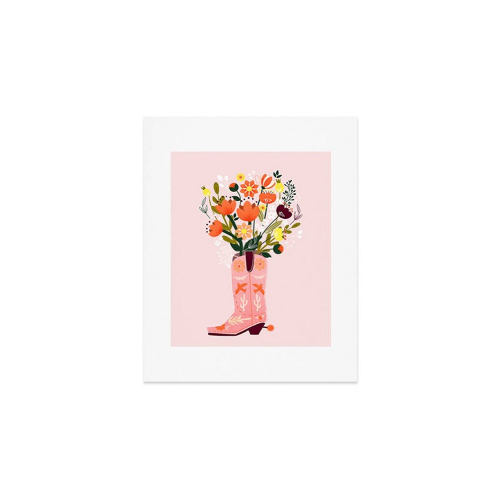 Photos - Wallpaper Deny Designs 8"x10" Showmemars Pink Cowboy Boot and Wild Flowers Unframed