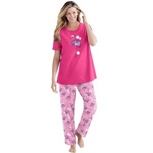 Dreams & Co. Women's Plus Size Graphic Tee PJ Set - 1 of 4