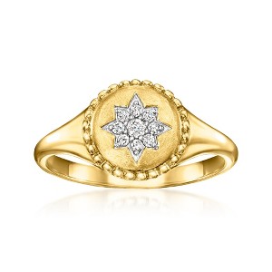 Ross-Simons 0.10 ct. t.w. Diamond Star Signet Ring in 18kt Gold Over Sterling - 1 of 4
