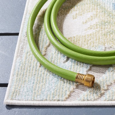 Lush Florals 79'' Square Light Green & Beige Easy-Care Outdoor Rug