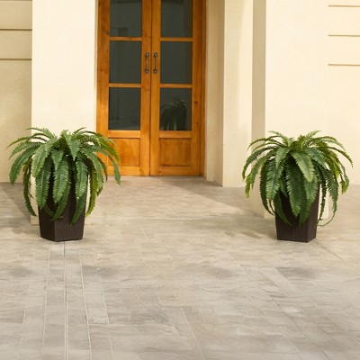 DR.Planzen Artificial Fern Plant in 15.7"/16'' Plastic Planter (3 Colors) - Faux Indoor/Outdoor Floor Plants Tall House Plant (Set of 2)