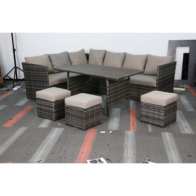 Cesicia 7-Piece Dark Blue Sofa Set, Garden Patio Wicker Sectional Sofa Set with Coffee Table Fit for Both Indoor And Outdoor