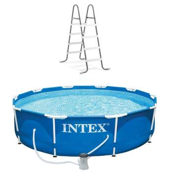 Intex 10ft x 30in Metal Frame Above Ground Pool & Intex Steel Frame Pool Ladder